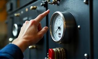 Technician inspecting boiler gauge.